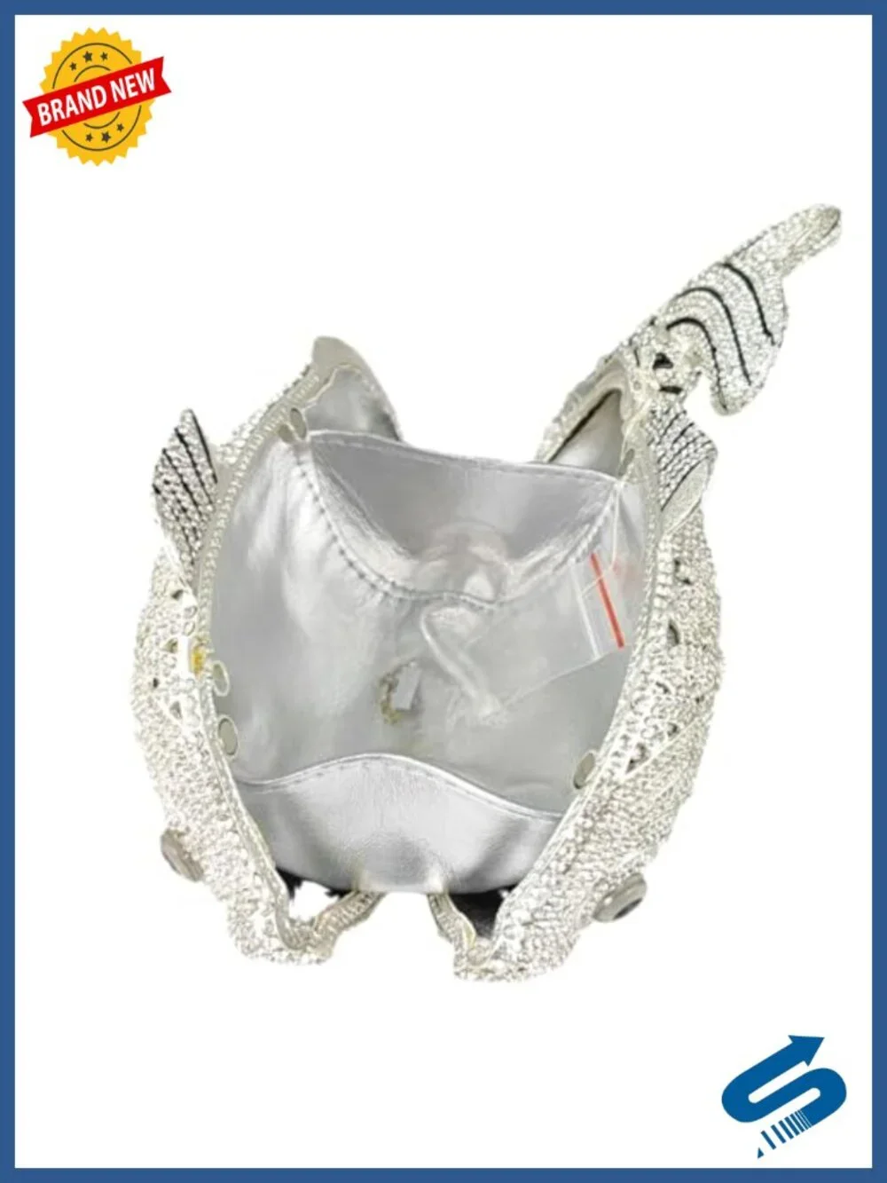 Handmade Crystal Rhinestone Fish Clutch Evening Bag with Chain Straps